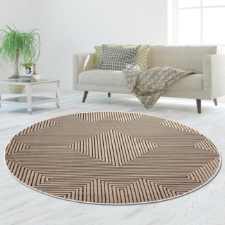 TeppichHome24 Teppich Kurzflorteppich Beige geometrisches Muster Glanzoptik pflegeleicht, rund