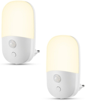 WILGOON Nachtlicht 1/2 Stück LED Nachtlicht Steckdose Bewegungsmelder Treppen-Leuchte, Bewegungsmelder, LED fest integriert, WarmWeiß, Helligkeit Einstellbar Orientierungslicht,Steckdosenlicht