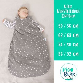 Babyschlafsack HONEY | mitwachsend & atmungsaktiv : 50/56 Sterne grau-weiß