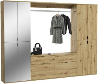 Garderobenset Projekt X - Artisan Eiche / Spiegelglas
