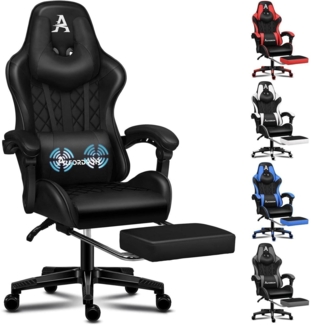 ALFORDSON Gaming-Bürostuhl mit Fußstütze und Lendenkissen, Schwarz Ethan
