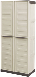 Dmora Adenina Outdoor-Garderobe, Mehrzweck-Balkonschrank, 2-türiger Outdoor-Schrank, 100 % Made in Italy, Beige und Braun, gestreifte Oberfläche, 70 x 39 x 165 cm