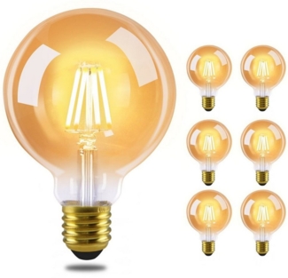 ZMH LED-Leuchtmittel 2 Stück LED Glühbirne E27 Vintage Lampe - G95 Warmweiß, E27, 6 St, Birne Glas Antike Energiesparlampe für Haus