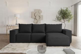 Ecksofa mit Schlaffunktion ESTELLE Stoff Opera Velvet Schwarz Ottomane Rechts