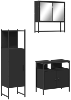vidaXL 3-tlg. Badmöbel-Set Schwarz Holzwerkstoff 3214695