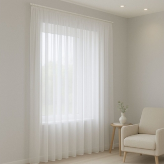 Gardinen by Justyna Gardine Gardine Voile Weiß mit Kräuselband und Bleiband (1 St), Kräuselband, halbtransparent, Fertiggardine,(Raffverhältnis 1:2),Halbtransparent,Pflegeleicht,Store