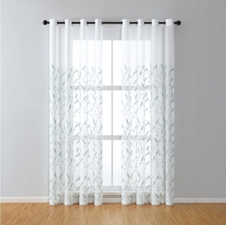 BYSURE Gardine NF12WH00272, Ösen (2 St), transparent, blätte-Stickerei Vorhang