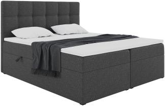 MEBLINI Boxspringbett NILS 180x200 cm mit Bettkasten - H3/Dunkelgrau Webstoff Polsterbett - Doppelbett mit Topper & Bonellfederkern-Matratze