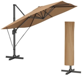 Songmics Sonnenschirm mit Ständer, 360° drehbar, UPF 50+, Khaki, 253 x 100 x 290 cm