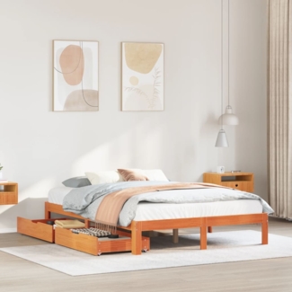 vidaXL Massivholzbett mit Schubladen Wachsbraun 135x190 cm Kiefer 3301961