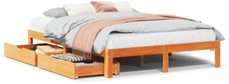 vidaXL Massivholzbett mit Schubladen Wachsbraun 135x190 cm Kiefer 3301961