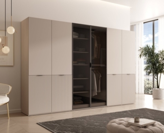 MOEBLO Drehtürenschrank MINEWRA ANTISOL 300 (Moderner Drehtürenschrank mit getönter Glasfront – viel Stauraum, verstellbare Einlegeböden & Kleiderstangen – robuster 6-türiger Kleiderschrank für Schlafzimmer und Garderobe) (BxHxT): 303x200x49 cm