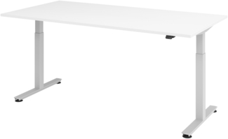bümö elektrisch höhenverstellbarer Schreibtisch weiß 200x100 cm, Gestell: Silber - Büroschreibtisch höhenverstellbar elektrisch, elektrischer Bürotisch & Gaming Tisch, Stehschreibtisch, XMST-2E-W-S