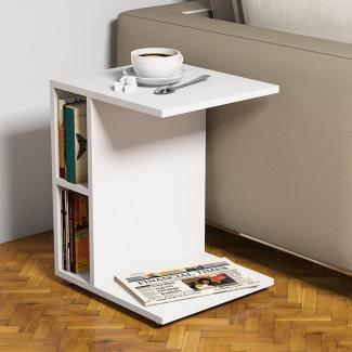 Beistelltisch Brørup 57,5 x 45 x 35 cm mit 2 Ablagefächern und Rollen Weiß [en. casa]