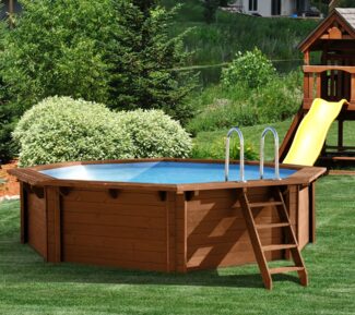 Interline Summer Schwimmbad Bali Holzpool Ø440x136 cm | Set 3 inkl. Sommer-, Winterabdeckung und 5 teiliges Zubehörpaket