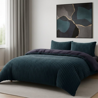 Buymax Bettwäsche Teddy Plüsch Cord, Fleece, 3 teilig, Winterbettwäsche Set, extra warm, 200x200 cm