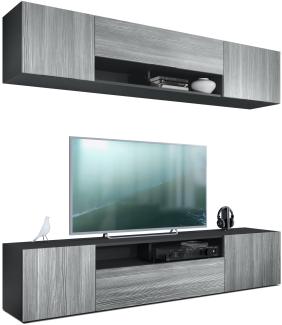 Vladon Wohnwand Mogan, Schwarz matt/Avola-Anthrazit - Moderne Anbauwand bestehend aus 2 TV-Boards (181 x 147 x 35 cm)