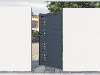 Vente-unique - Gartentor Flügeltor - Aluminium - 103 x 181 cm - Halbvoll mit Muster - Anthrazit - GREGOR