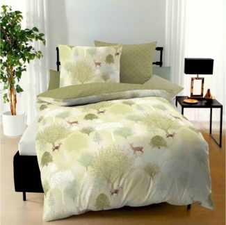 Kaeppel Wendebettwäsche 135x200 cm Autumn Spring Rehe Hellgrün, Biber, 2 teilig, tolles Natur-Motiv mit Rehen im frischen Grün