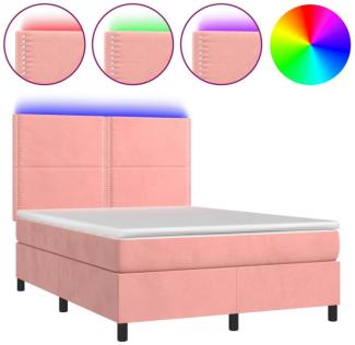 vidaXL Boxspringbett mit Matratze & LED Rosa 140x190 cm Samt