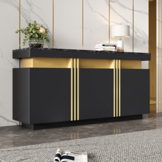 Merax Sideboard Aufbewahrungsschrank Anrichte mit Marmoroptik (1 St, 140x38x70cm), Kommode mit 3 Türen, verstellbaren Einlegeböden & Platin-Akzenten