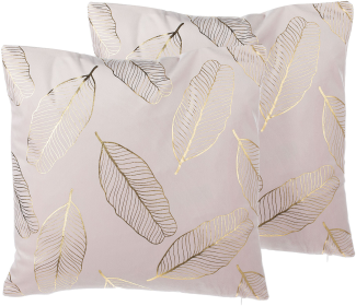 Kissen 2er Set Pflanzenmuster FREESIA Samtstoff 45 x 45 cm Rosa