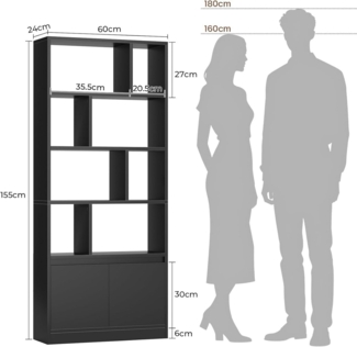 MSMASK Bücherregal Bücherschrank Hoch – 4 Ebenen + offenes Aufbewahrungsregal, 1-tlg, 155 x 60 x 24 cm
