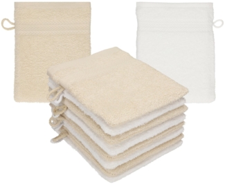 Betz Waschhandschuh 10 Stück Waschhandschuhe Premium 16x21 cm Farbe Sand - weiß