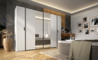 Lukas Möbel Schwebetürenschrank Kleiderschrank Store 270 cm mit Dreh/Schwebetüren Spiegel Schubladen