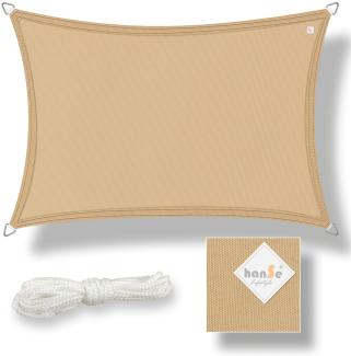 hanSe® Sonnensegel 100% Polyester PES Rechteck 3x5 m Sand Sonnenschutz Marken-Sonnensegel wasserabweisend wetterbeständig