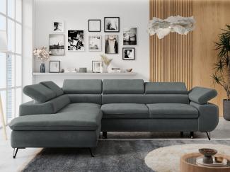 Ecksofa mit Bettfunktion, Modern Sofa, L-form, Einstellbare Kopfstützen, Bettkasten, PETER, 1x Ecksofa, Dunkelgrau, Mikrofaser, links