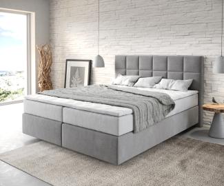 Boxspringbett Dream-Fine 160x200 cm Mikrofaser Grau mit TFK Matratze und Visco Topper