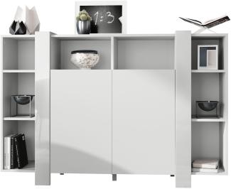 Vladon Highboard Ida, Anrichte mit 12 Fächern, Korpus in Weiß matt, Blenden in Weiß Hochglanz (149 x 101 x 34 cm)