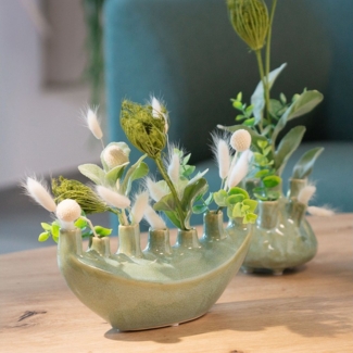 Viana Übertopf Deko Keramikvase Hellgrün Moderne Blumenvase Schiffchen 23cm