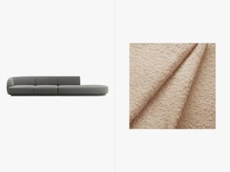 Micadoni Sofa Miley 4-Sitzer Rechts Boucle Beige Kunststoff schwarz