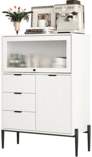 SeedWave Anrichte Moderner Küchenschrank Kommode Küche Sideboard mit Viel Stauraum, 1 Glas-Klapptür nach oben, einstellbare Einlegeboden und Scharniere
