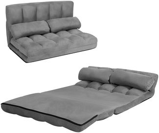 Bodensofa Einstellbares Bettsofa Schlafcouch Lazy Sofa Bett mit 2 Kissen Grau