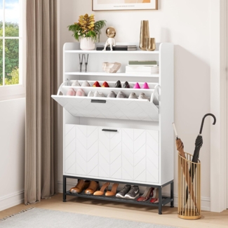 YITAHOME Schuhschrank Holz 2 Klappschubladen offene Regale Metallbeine