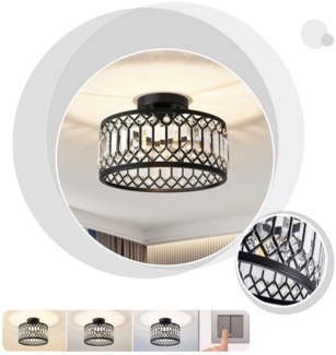 Jibenhome LED Deckenleuchte Moderne Kristall Deckenleuchte, E27 LED Mini-Kronleuchter aus Kristall, 3 Farbter Dimmbar, aus schwarzem Metall Ø22cm