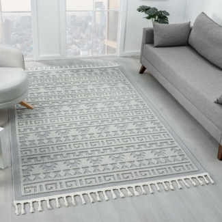 Vimoda Teppich Teppich Wohnzimmer Boho Skandi Frisé-Teppich, Rechteck, In & Outdoorteppich,Hoch Tief,3D, Balkon,Küchenteppich,Flur,Creme