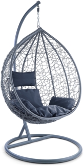 Luxus Hängesessel Miami XXL Polyrattan Korb und Gestell grau Kissen dunkelgrau