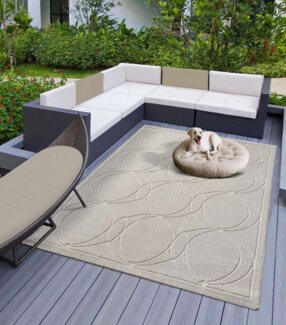 TaraCarpet Teppich Indoor & Outdoor Teppich Capri modernes Kreise Design, rechteckig, Höhe: 5 mm, Kurzflor creme In & Outdoor Balkon Terrasse Wohnzimmer 160x230