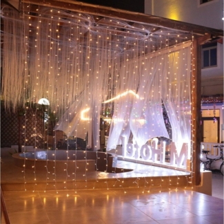 Sunicol Lichterkette 3x3M lichtervorhang, 31V DC, Warmweiß für Hochzeit Weihnachten Party, 300-flammig, 8 Modi, Timer,Energieeinsparung