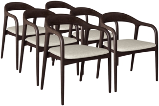 skølm 'Sól' Armlehnstuhl 6er-Set, Massivholz lackiert, dunkelbraun, vormontiert, bis 125 kg belastbar, mit Sitzpolster