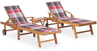 vidaXL Sonnenliegen 2 Stk. mit Tisch und Auflagen Massivholz Teak 3073184