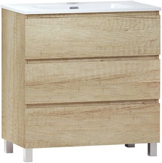 Baikal LESI 280034103 Badezimmer mit Beinen, Spiegel mit LED-Licht, DREI Schubladen, Maße Waschbecken: 80 x 76 x 46 cm, Farbe Natur, Melamin 16 mm, 80 x 55 x 46 cm
