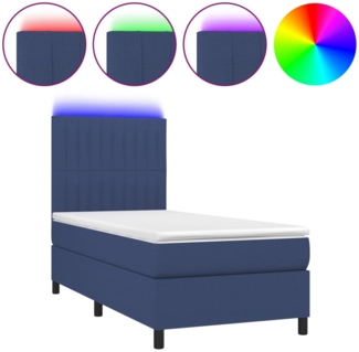 vidaXL Boxspringbett mit Matratze & LED Blau 90x200 cm Stoff 3135011