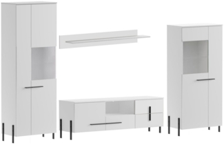 Feldmann-Wohnen Wohnwand Vigo, (2 Vitrinen (2-türig), 1 Lowboard, 1 Wandregal, 0-St, moderne Optik, Kunststoffgriffe, LED-Beleuchtung), 4-teilig, Korpus weiß / Fronten weiß Hochglanz