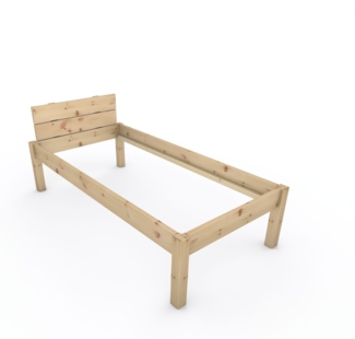 Pfostenbett "metallarm" Zirbe Holzbett "Daybett" 90 x 190cm 48cm Einzelbett