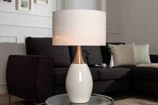 riess-ambiente Tischleuchte CARLA 60cm weiß / silber, ohne Leuchtmittel, Modern Design,Schirm aus Leinenstoff